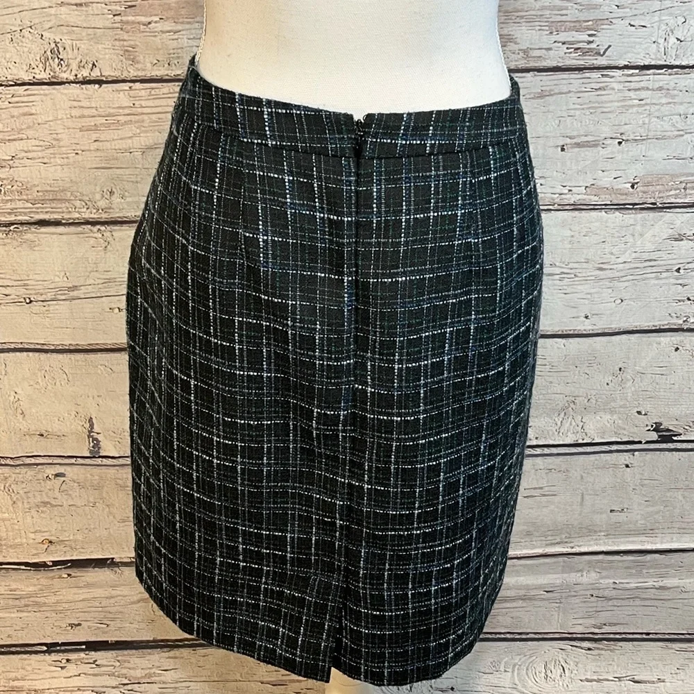LOFT Skirt Tweed Black/Blue/Green-12 - Picture 2 of 4